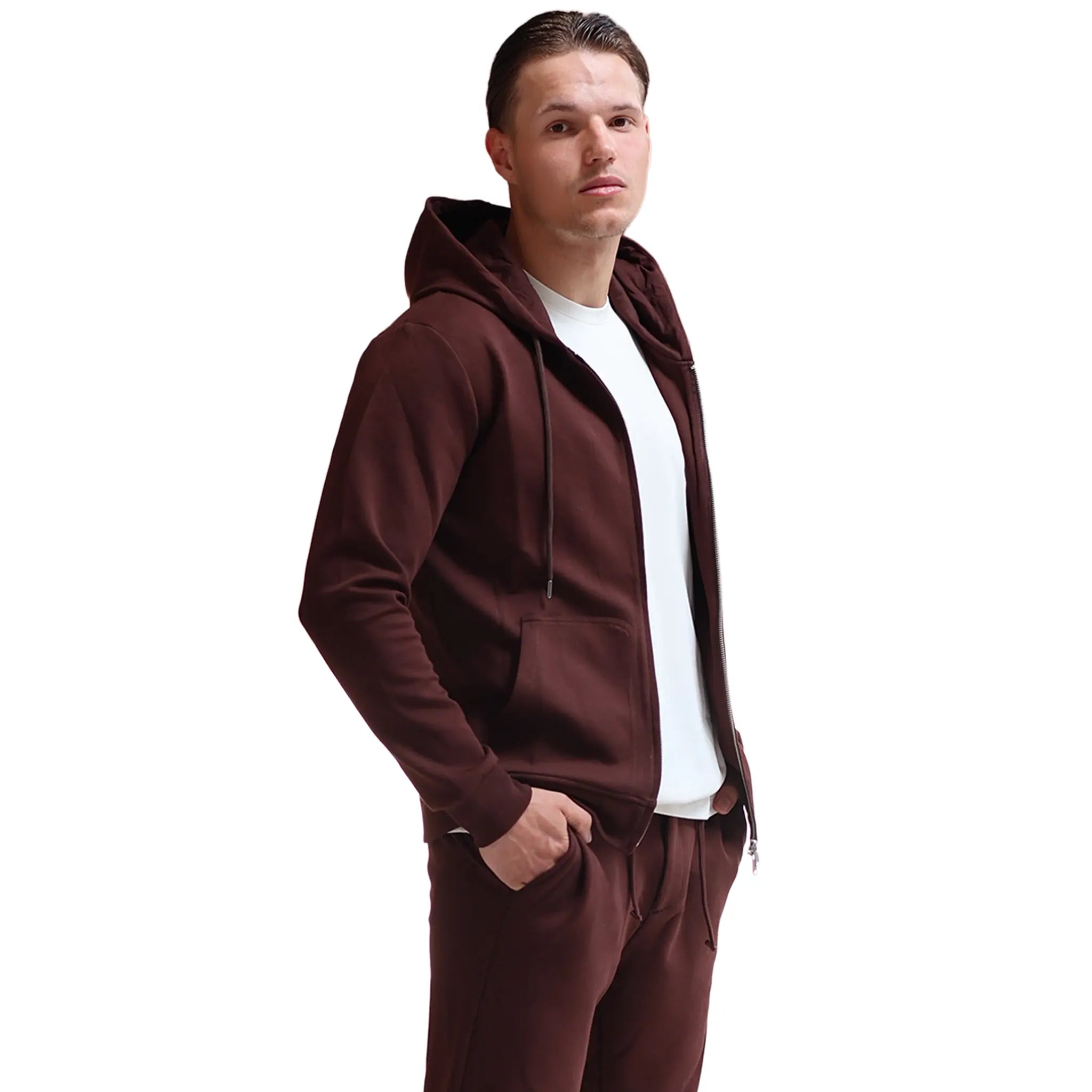 Front Side View of Be Gentle Sunday Essentials Dark Brown Sweatpants